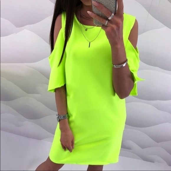 Cold Shoulder Bright Green Dress - Picture 1 of 4